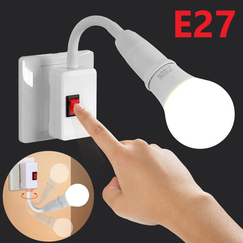 Cabezal de lámpara giratorio enchufable directo, portalámparas E27 con interruptor, portalámparas con enchufe europeo, lámpara de mesa LED, Base de lámpara