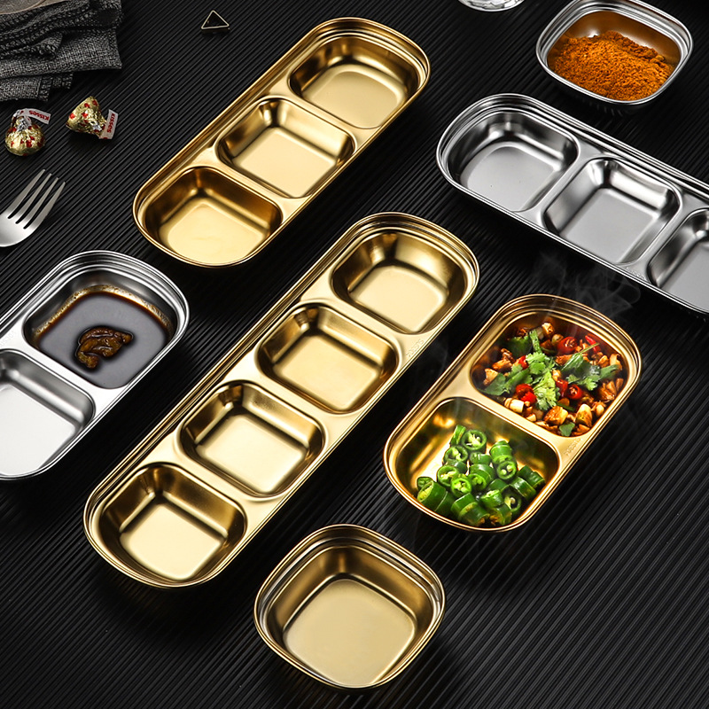 304 Stainless Steel Small Sauce Dish Kitchen Sushi Vinegar Soy Sauce Plate Gold Silver Divided Small Seasoning Dish