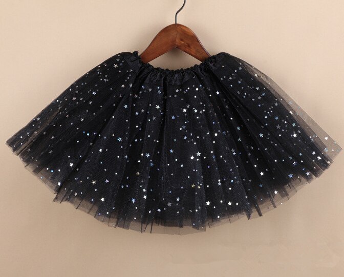 Børn baby stjerne glitter dans tutu nederdel til pige paillet 3 lag tyl lille barn pettiskirt børn chiffon sorte nederdele: Sort