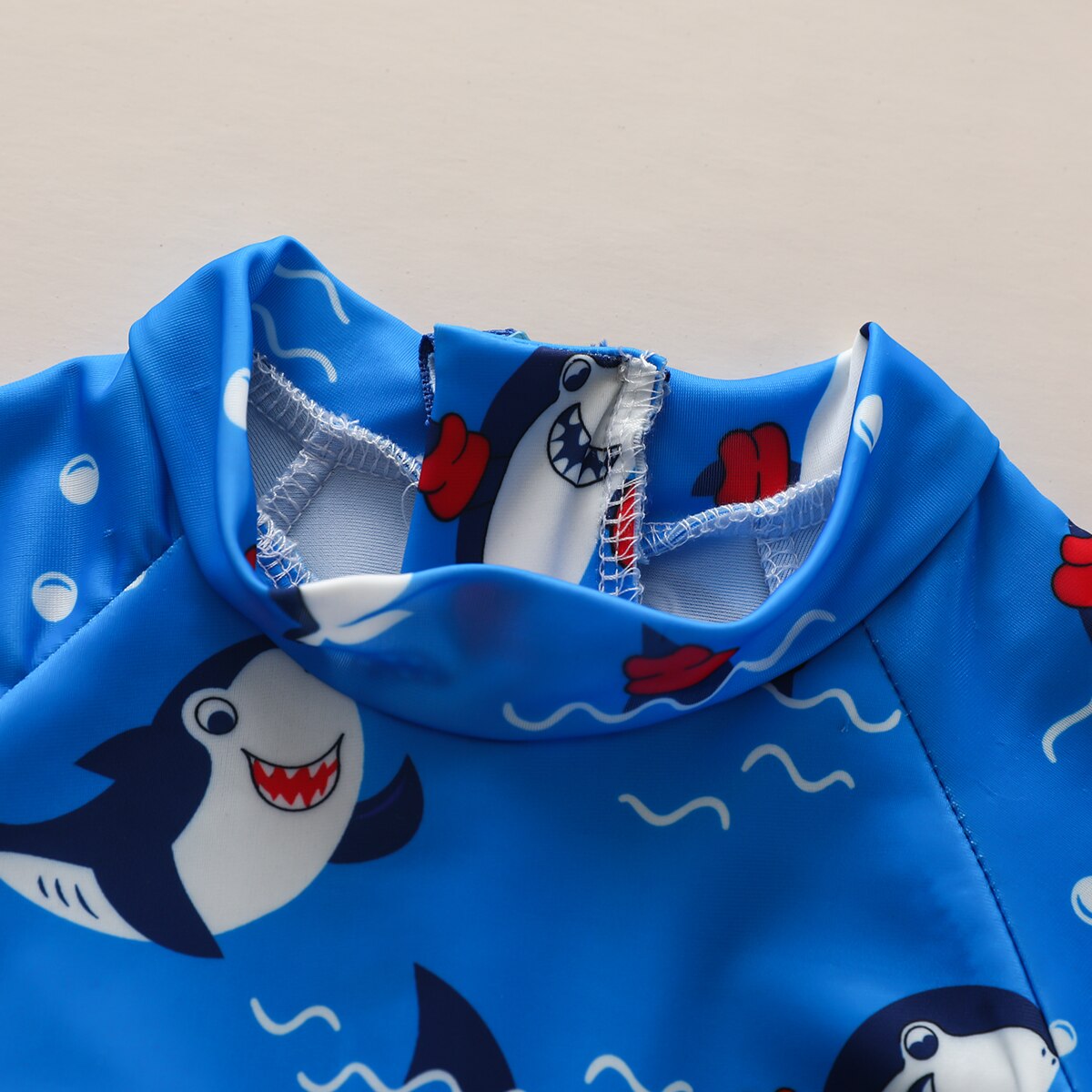 0-3Y Infant Baby Goys One Piece Swimwear Cartoon Animal Print Short Sleeve Zipper Blue Beachwears