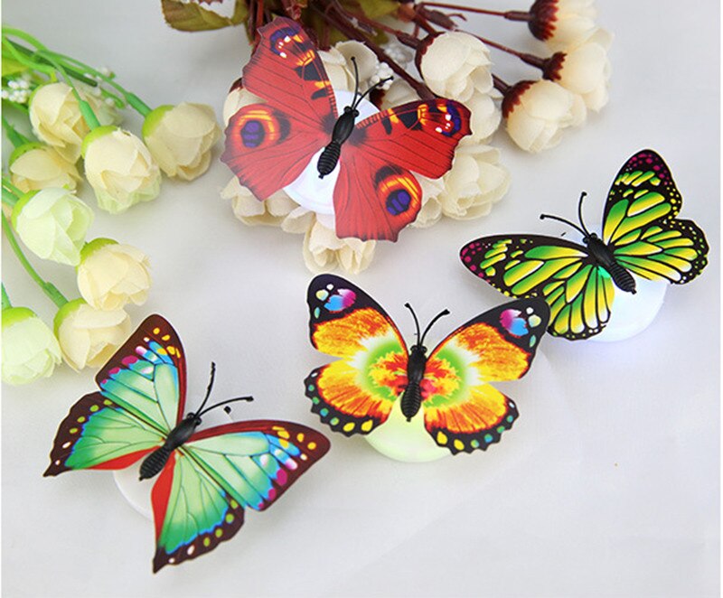 Farverig skiftende sommerfugl led natlampe hjem værelse bryllupsfest skrivebord vægindretning med sugepude børn  #40