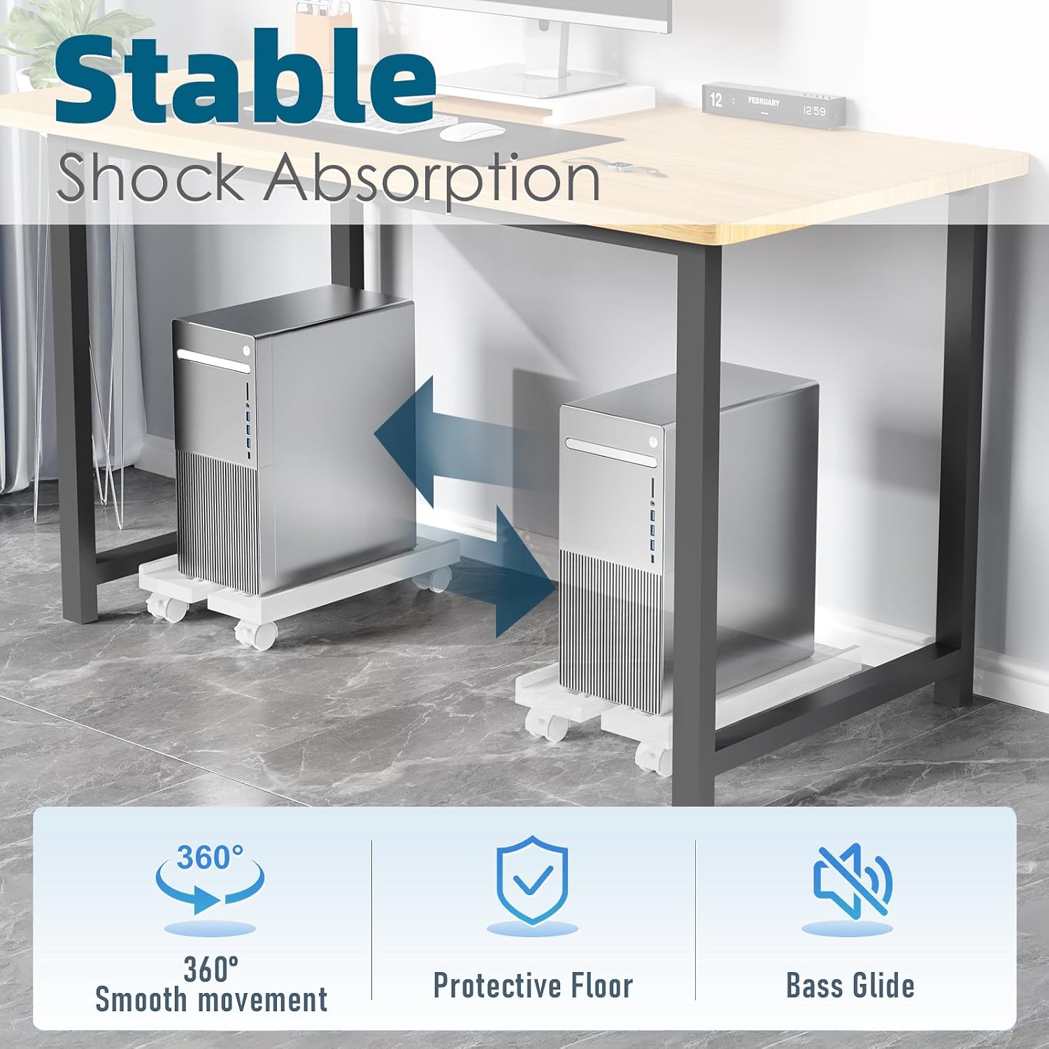 Adjustable Computer Tower Stand, Mobile CPU Stand with 4 Rolling Caster Wheels, Under Desk CPU Holder PC Floor Cart PC Riser
