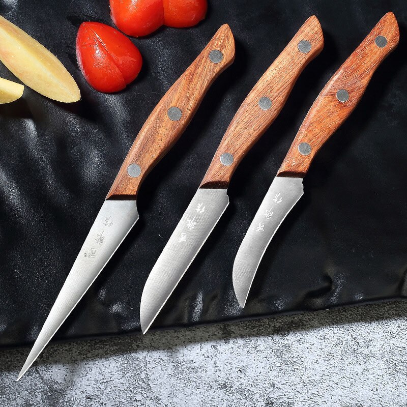 3 st/set rostfritt stål kök frukt snideri knivar hushållskock skulptur fruktfat skalkniv mat graver verktyg