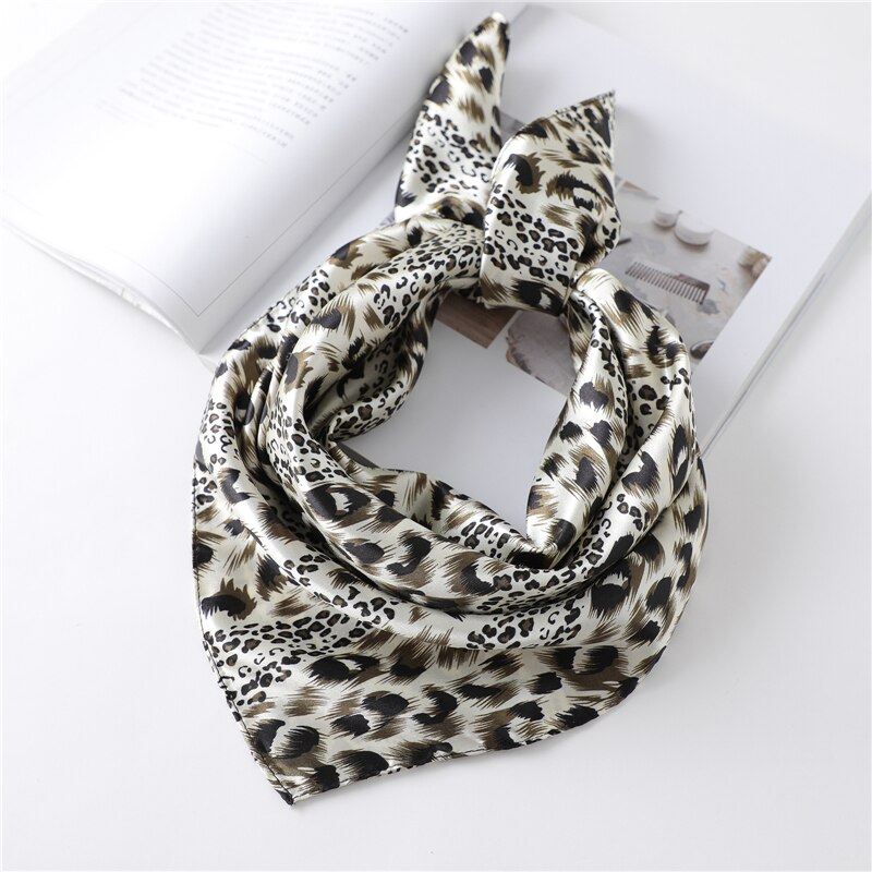 Leopard kvinder hår hals tørklæde silke firkantet halstørklæde taske tørklæder slips magert pandebånd print kvinde foulard bandana: Fl6-4
