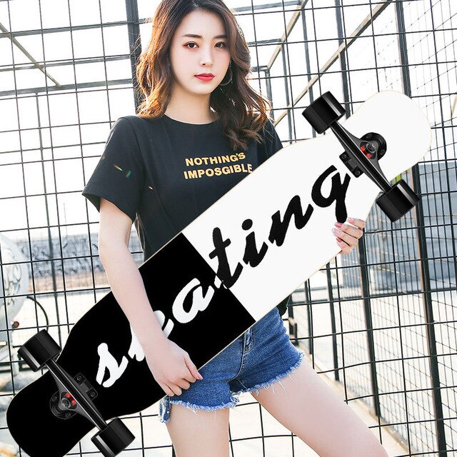Skateboardere 110cm begyndere voksen ahorn komplet skate board sejt dans longboard rocker skateboard høj hastighed: Hvid