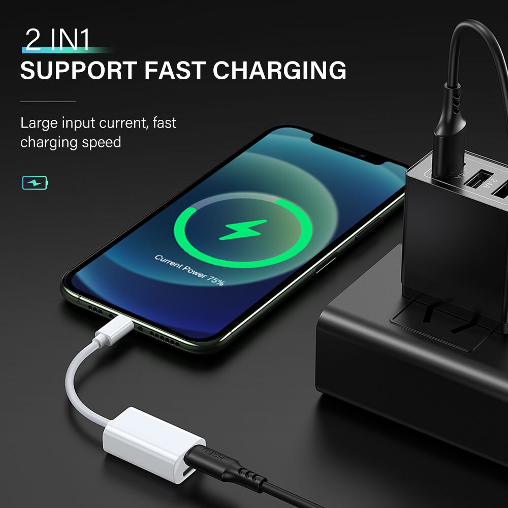 Dubbele Lightning Splitter Voor Iphone 13 12 11 Pro Max X Xs Xr 8 Plus Se 3 Ipad 2 In 1 Otg Adapter Hoofdtelefoon Audio Opladen Kabel