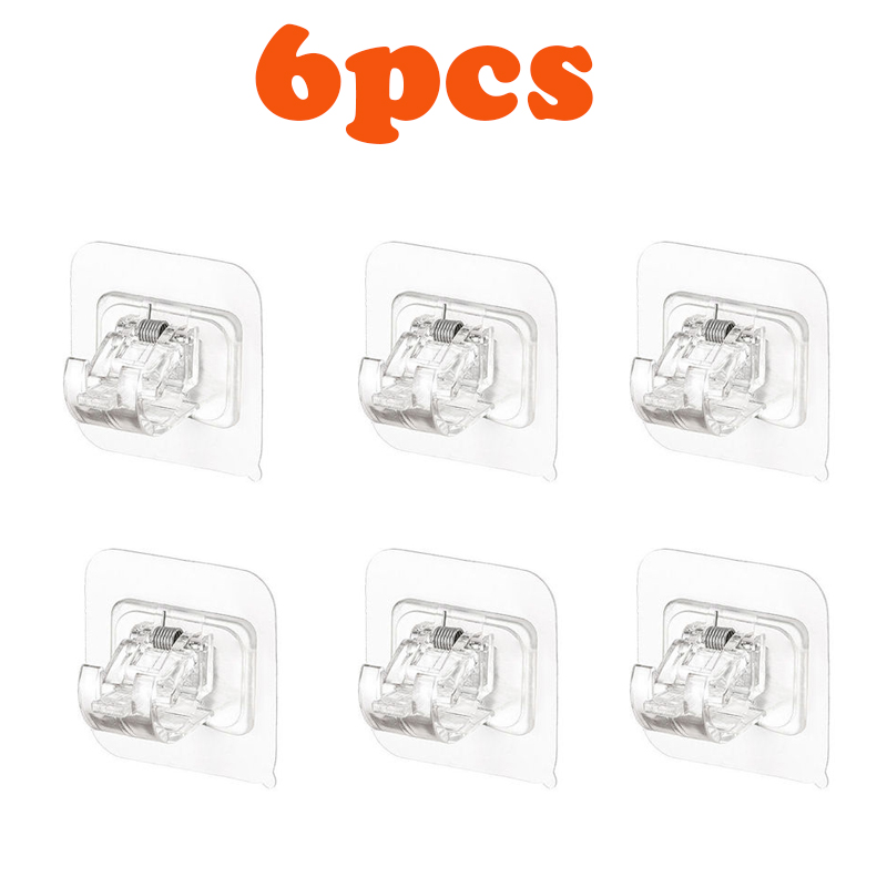 Home Storage Hooks Punch-free Curtain Rod Holder Hook Shower Curtain Rod Hanging Clip Powerful Fixed Clip Hanging Rack Hooks: 6pcs-transparent