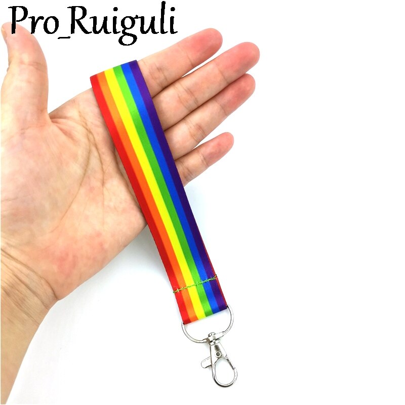 Homosexuality Rainbow Neck Strap Lanyards ID badge card holder keychain Mobile Phone Strap Ribbon webbing necklace: Wristlet