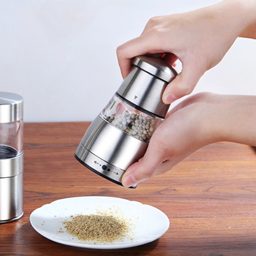 Salt- och pepparkvarn set pepparkvarn manuell kryddkvarn salt rostfritt stål lock glasflaska justerbara keramiska kvarnar