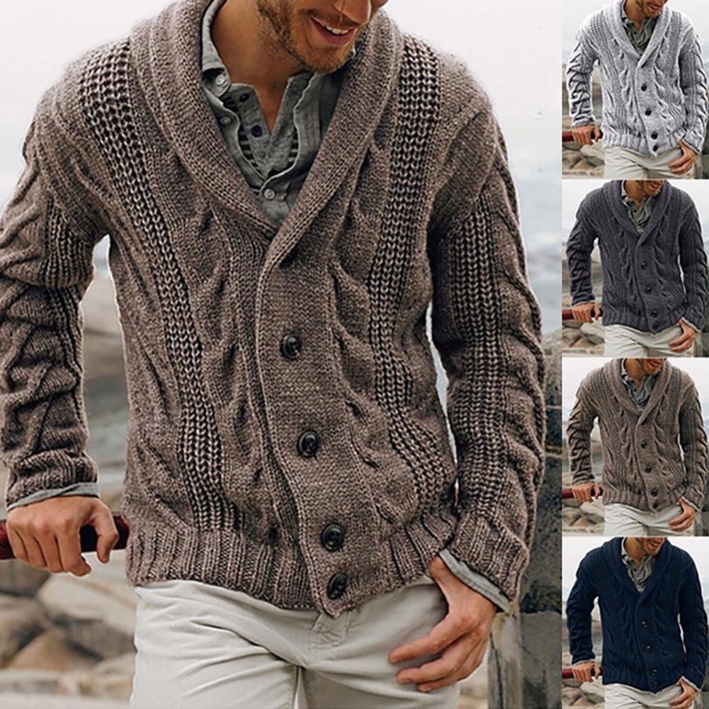 Décontracté hommes hiver à manches longues torsion tricoté manteau hiver automne hommes couleur unie tricoté pull boutons Cardigan veste manteau