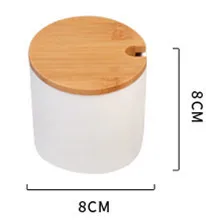 1/3pc Keramik Gewürze Gläser Küche Salz Pfeffer Zucker Organizer Container Kasten Mit Holz Deckel Löffel Gewürz Gestell Regal Tablett: Licht Grau