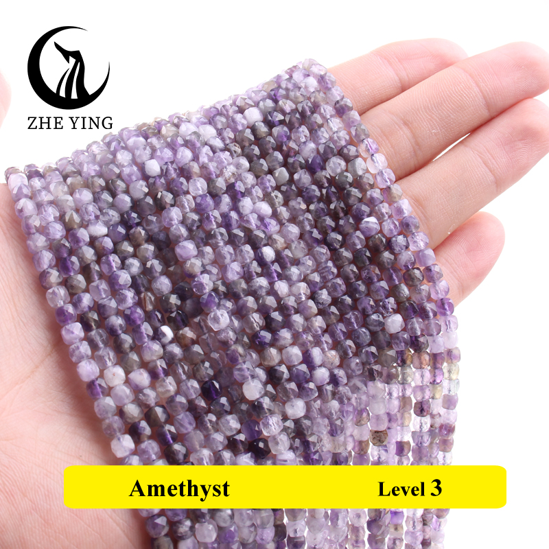 Cuentas cuadradas de piedra facetada Natural, amatista, amazonita, cuentas espaciadoras sueltas para pulsera DIY, collar, accesorios, hebra de 4x4mm de 15''