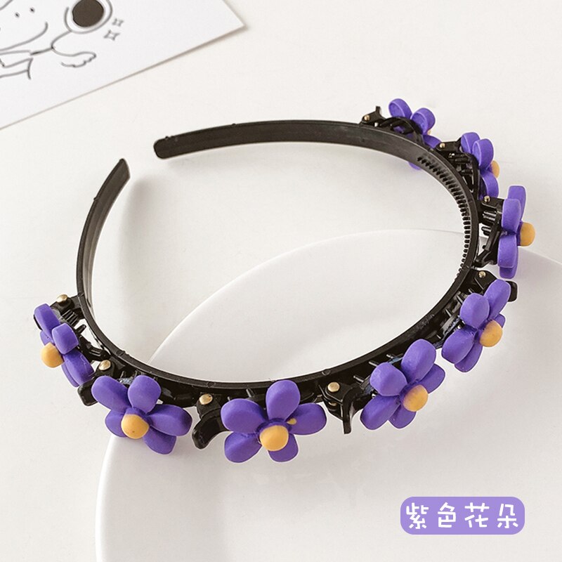 Kinderen Leuke Bloem Gevlochten Haarband Gebroken Haar Artefact Meisjes Niet Pijn Haarspeld Hoofdband Haarspeld Hoofdtooi Vrouwelijke: 4. Purple Flowers