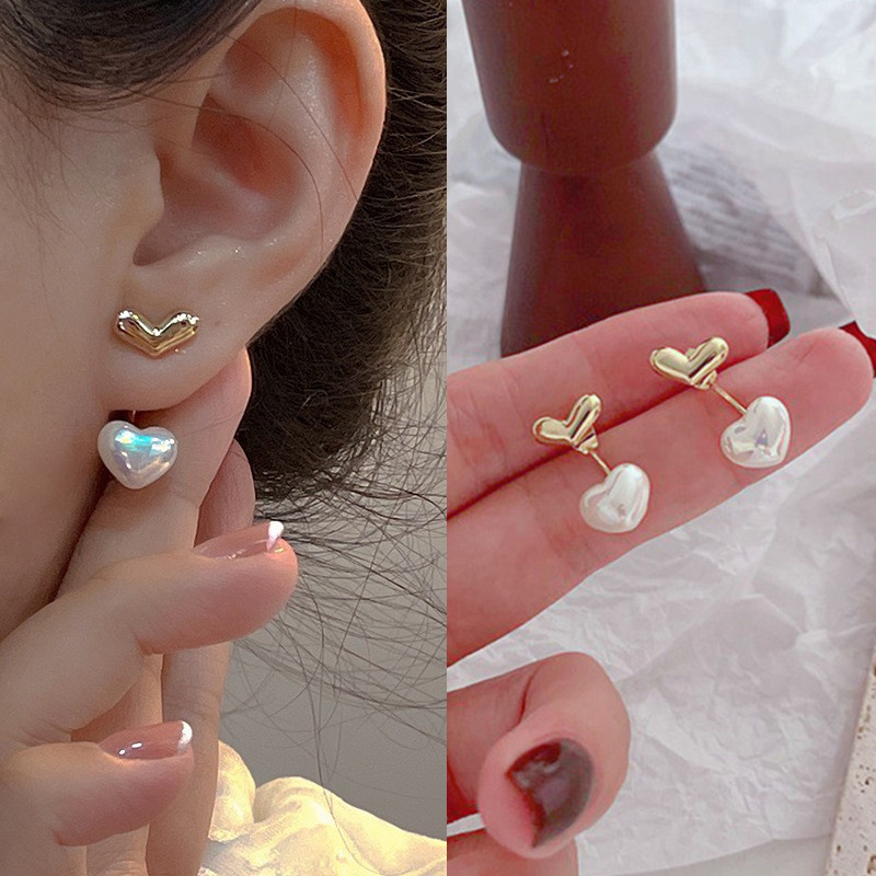 Pendientes colgantes de perlas grises para mujer, aretes elegantes franceses, joyería de de , accesorios de corazón Vintage para , , novedad de 2023: Rojo óxido