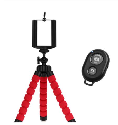 Stativ til telefon bluetooth monopod selfie fjernbetjening stick til smartphone iphone stativ til mobiltelefon holder: Rød stativ fjernbetjening