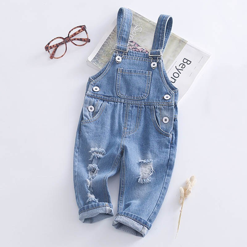 Enfants déchiré trou pantalons longs Denim salopette printemps infantile enfants pantalons pour enfant en bas âge bébé garçon fille Cowboy combinaison: 2