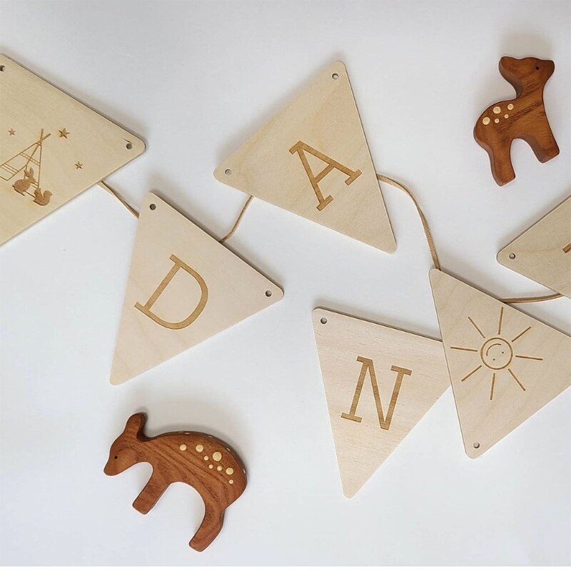 HX5D – étiquettes en tranches de bois naturel avec corde, lettres en bois de tilleul, bannière suspendue, décoration de chambre d&#39;enfant, pendentif d&#39;anniversaire, 1 ensemble