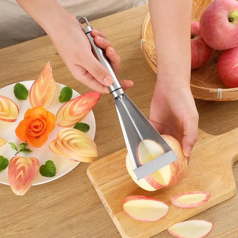 1PC Stainless Steel Fruit Carving Knife Triangle Push Knife Fruit Knife Fruit Slicer Non-slip Carving Blade Kitchen Accessories