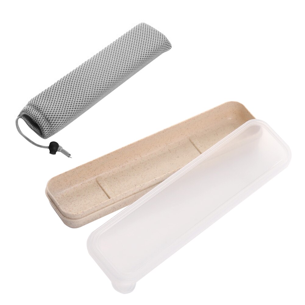Herbruikbare Duurzaam Transparant Cover Met Opbergtas School Tarwestro Servies Box Set Thuis Slot Draagbare Bestek: Beige