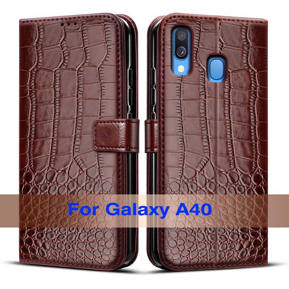 Luxury Flip leather case For on Samsung Galaxy A40 Case Cover back phone case For Samsung A40 A 40 A405 A405F SM-A405F: Deep Brown