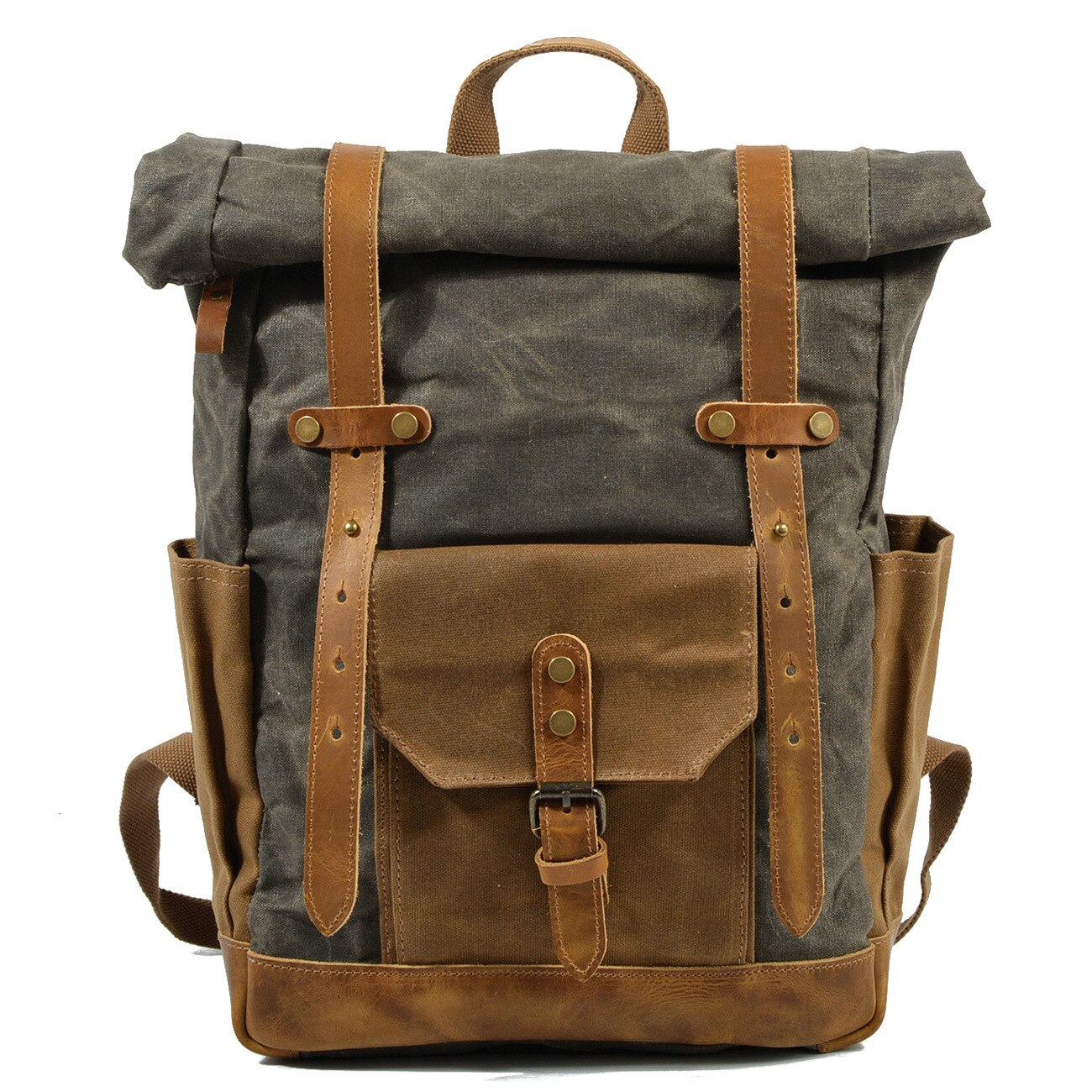 MUCHUAN Luxury Vintage Canvas Backpacks for Men Oil Wax Canvas Leather Travel Backpack Large Waterproof Daypacks Retro Bagpack: 9108Army Green