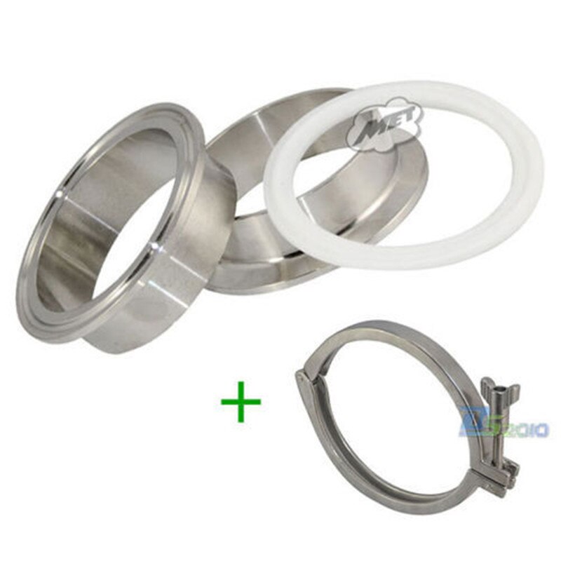 MEGAIRON 3" OD 76mm Sanitary Pipe Weld Ferrule OD 89MM Flange + 3" Tri Clamp + 3" PTFE Gasket Stainless Steel SS316 Pipe Fitting