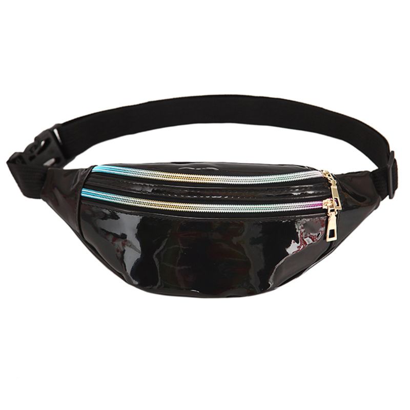 Mode Vrouwen Fanny Pack Holografische Riem Taille Bag Lady Meisjes Hologram Reizen Schouder Borst Bag Party Hip Bum Bag Telefoon pouch: Black