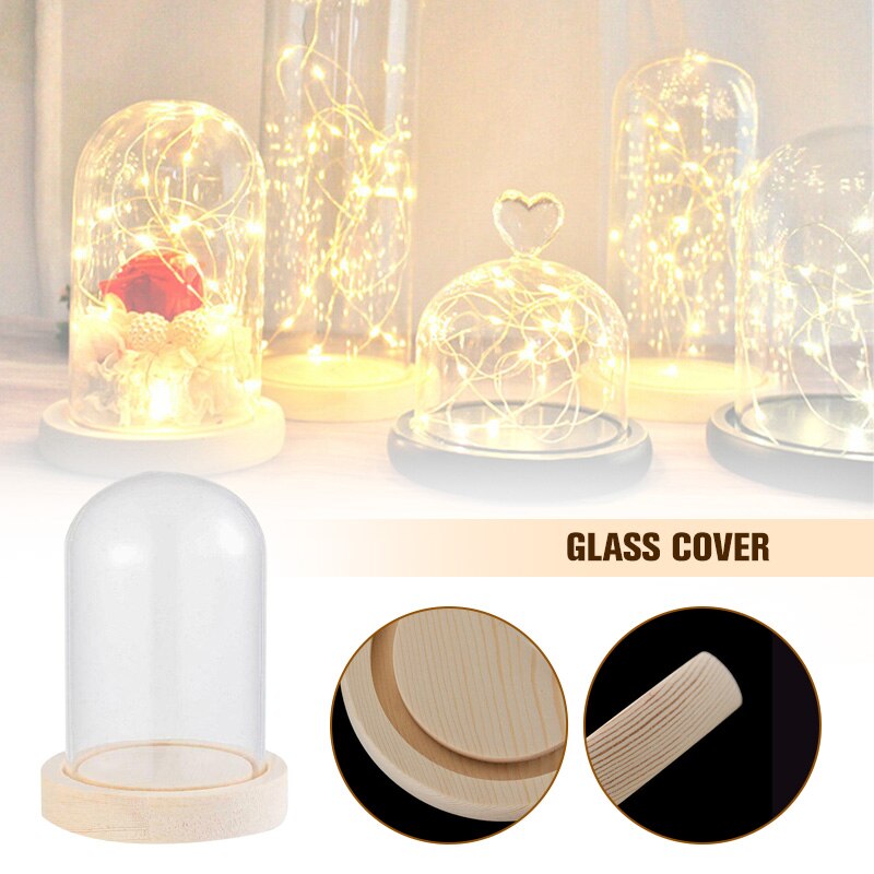 Klart glass display cloche bjelle ornamenter blomsterkrukke glassflaske med trebunn støvdeksel utstillingsboks udødelig blomsterkasse