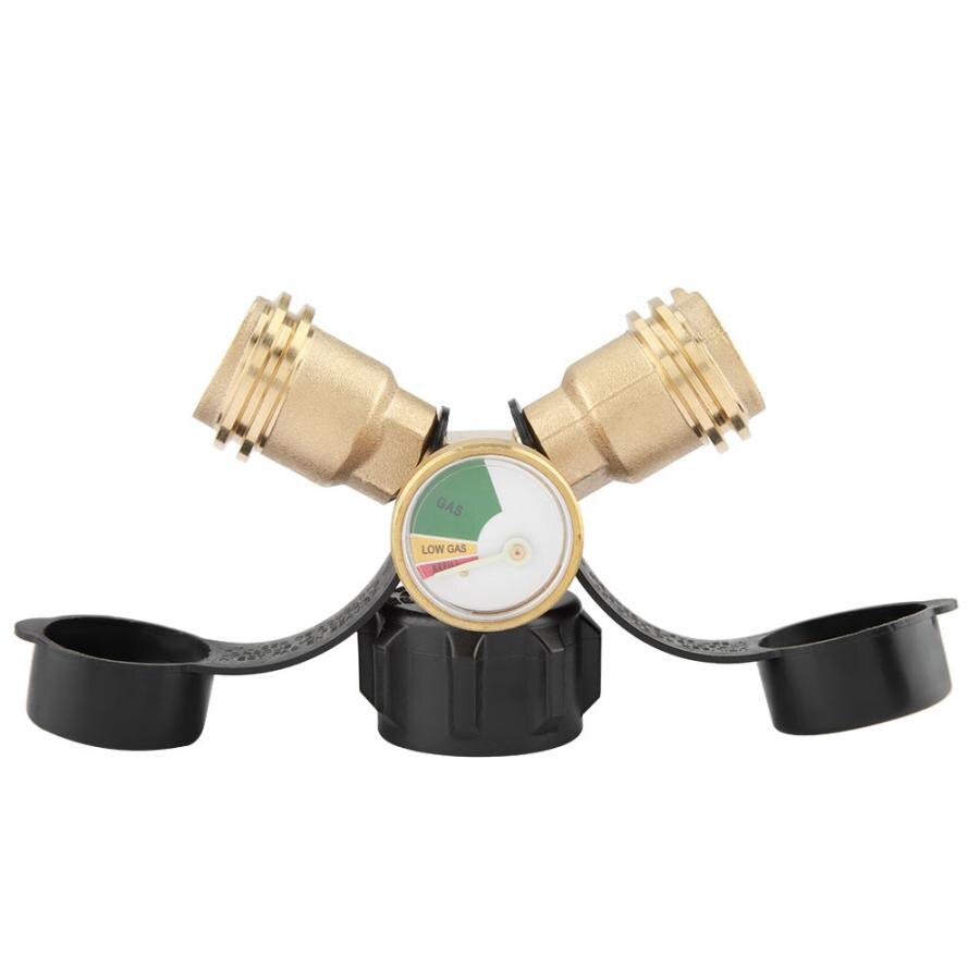 barbecue accessories Brass BBQ Propane Adapter Connector Y-Splitter Tee Adapter With Tank Gauge Pressure Meter Camping Tool