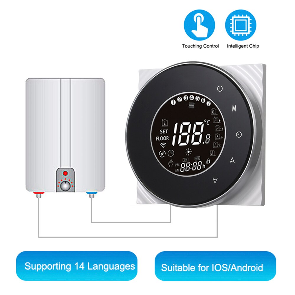 BHT-6000-GCLW Water/Gas Boiler Thermostat Backlight WIFI Weekly Programmable LCD Touch Screen Works with Alexa Google home: GC black no wifi