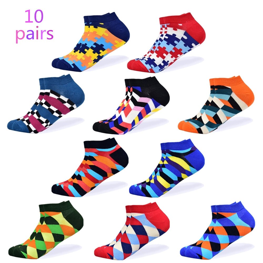 hommes chaussettes dernière décontracté bateau chaussettes court été respirant heureux couleur coton chaussettes hommes: 10 pairs of socks-5