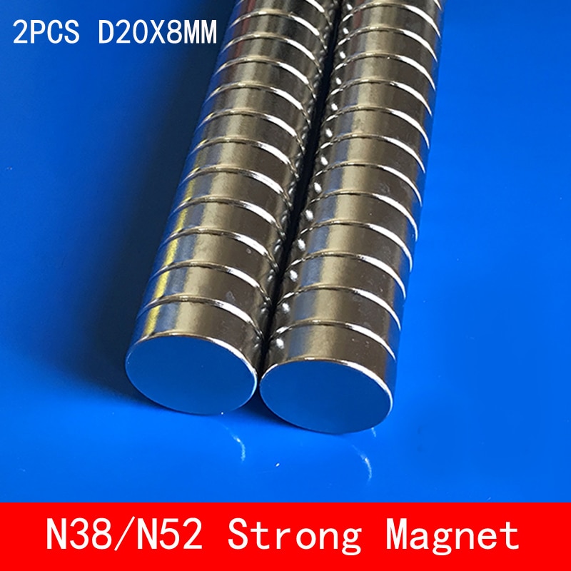2 stks/partij Super Sterke Zeldzame Aarde Disc 20mm x 8mm Permanet Magneet Ronde N38 N52 Neodymium Magneet 20*8 MM oppervlak plaat nikkel