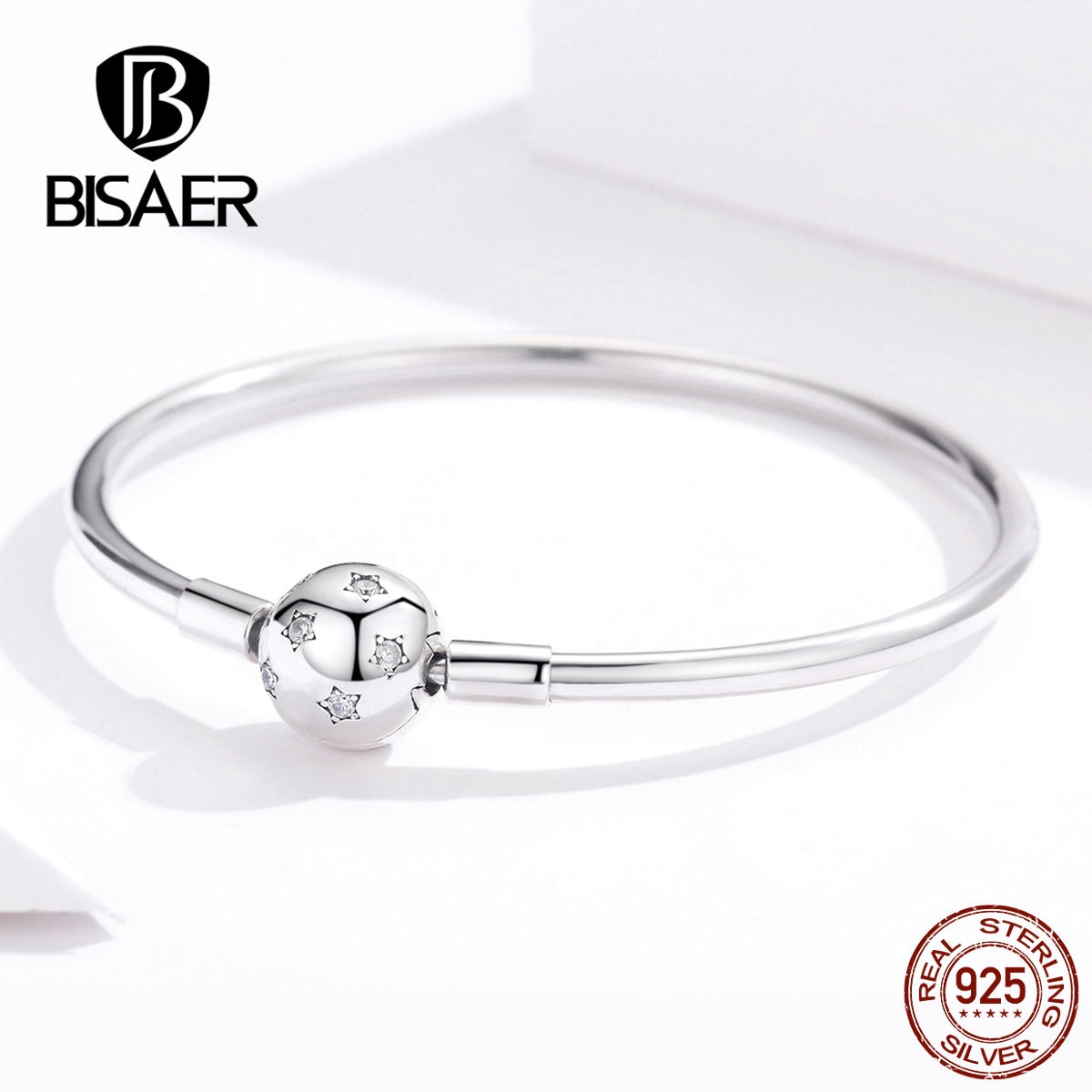 Bisaer pulseira prata pulseiras 925 prata esterlina forma redonda fecho femme pulseiras de prata para mulheres jóias de luxo ecb144