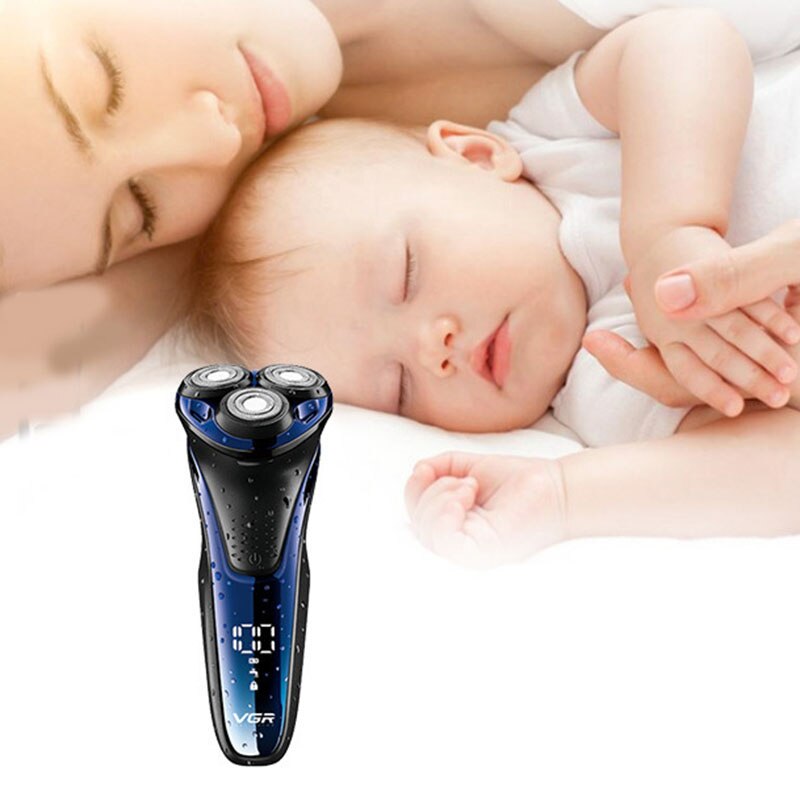 VGR V-306 Elektrische Rasierer 3 Cutter Kopf rotierend Cutter Rasieren LCD Anzeige USB Aufladbare Waschen Haar Trimmer Männer