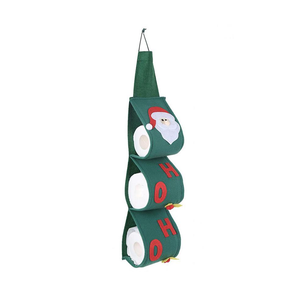 3 capas patrón de Papá Noel rollo de papel higiénico cubre decoración de Navidad baño toalla colgante servilleta bolsa de almacenamiento organizador titular: Green