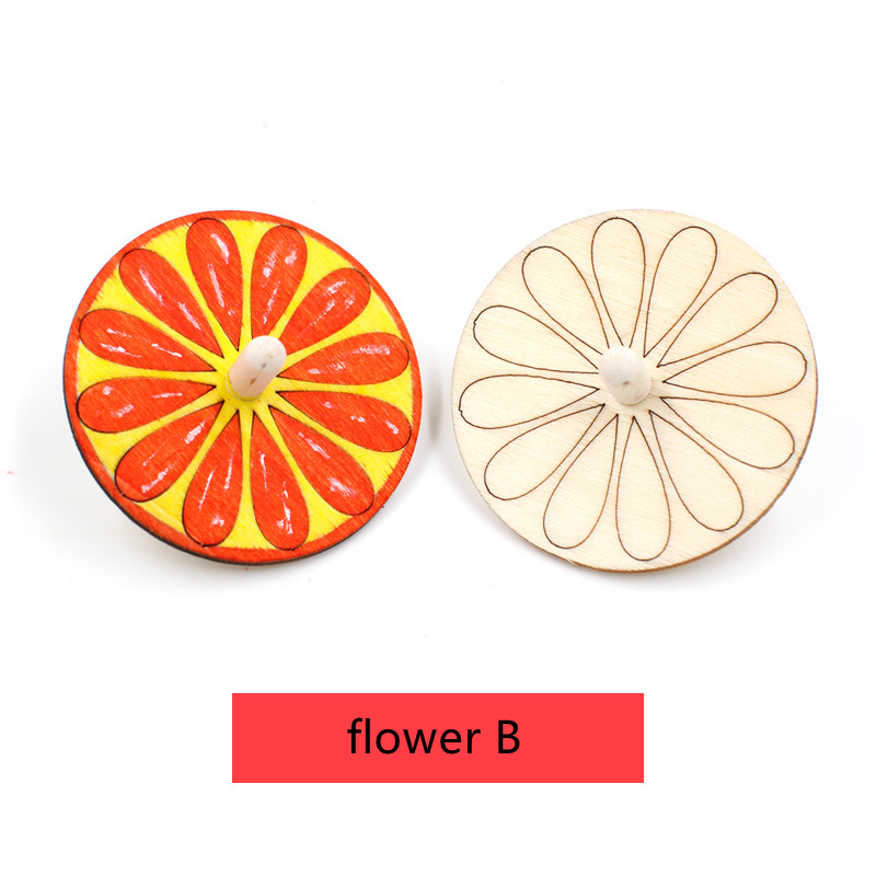 5 Piece/lot DIY Toys For Child Divergent thinking Spinning Top Wooden Diy Coloring Children Play Spinning Birthday ZLL: flower B