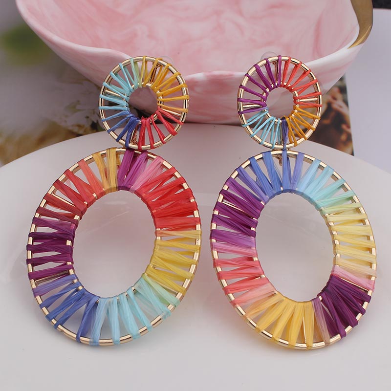 Big Circle Hollow Heart Earrings for Women Geometric Round Bohemian Dangle Earrings Trendy Statement Jewelry: Light Yellow Gold Color