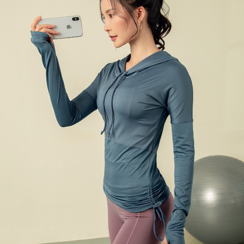 Sportkläder kör fitness kvinnor snabbtorkande toppar långärmad hoodie sportskjorta gym löpning träning yoga topp andas kappa