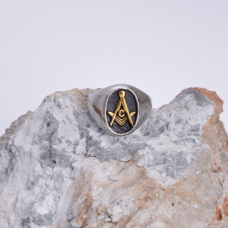 Herren Oval Kostenloser Mason Ring-Freimaurerei Hochschule Stil Edelstahl Herren Freimaurer Ringe Schmuck