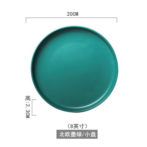 Nordic Servies Keramische Plaat Creatieve Persoonlijkheid Matte Glazuur Westerse Voedsel Plaat Ontbijt Plaat Salade Grote Steak Plaat: 8 inch dark green