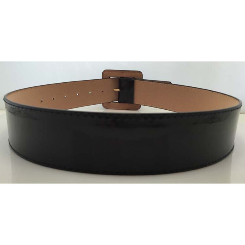 Cinturones de hebilla grande cuadrada para mujer, charol brillante, hebilla negra, cinturón ancho, cinturones de vestido informal para mujer