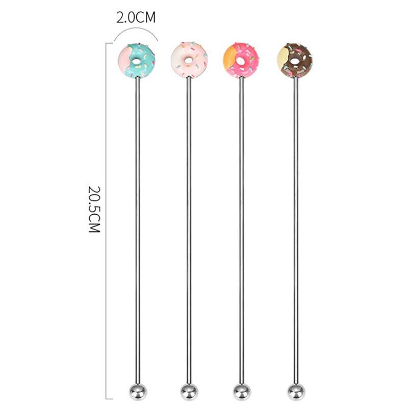 4PCS Swizzle Stick Donut Shape Stainless Steel Swizzle Stick Round Head Mixing Cocktail Coffee Stirrers Wine Drink Bar