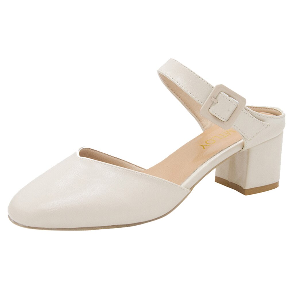 SAGACE Sandalen Vrouw Effen Kleur Ruw Met Baotou Grote Maat Losse Hoge Hak Grote Size Eervolle Mode Vrouwen Zomer Schoenen: Beige / 39