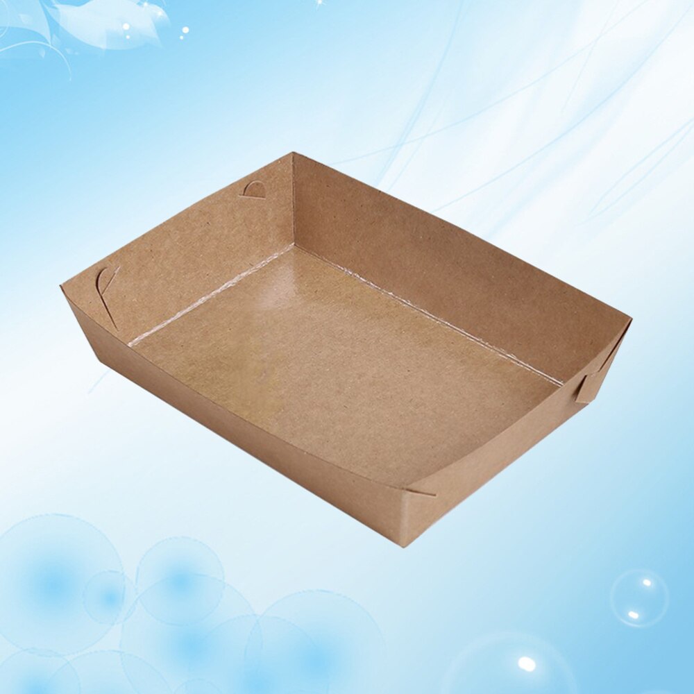 30pcs Disposable Paper Food Serving Tray Kraft Paper Coating Boat Shape Snack Box French Fries Chicken Box (Bottom 16x11x4cm)