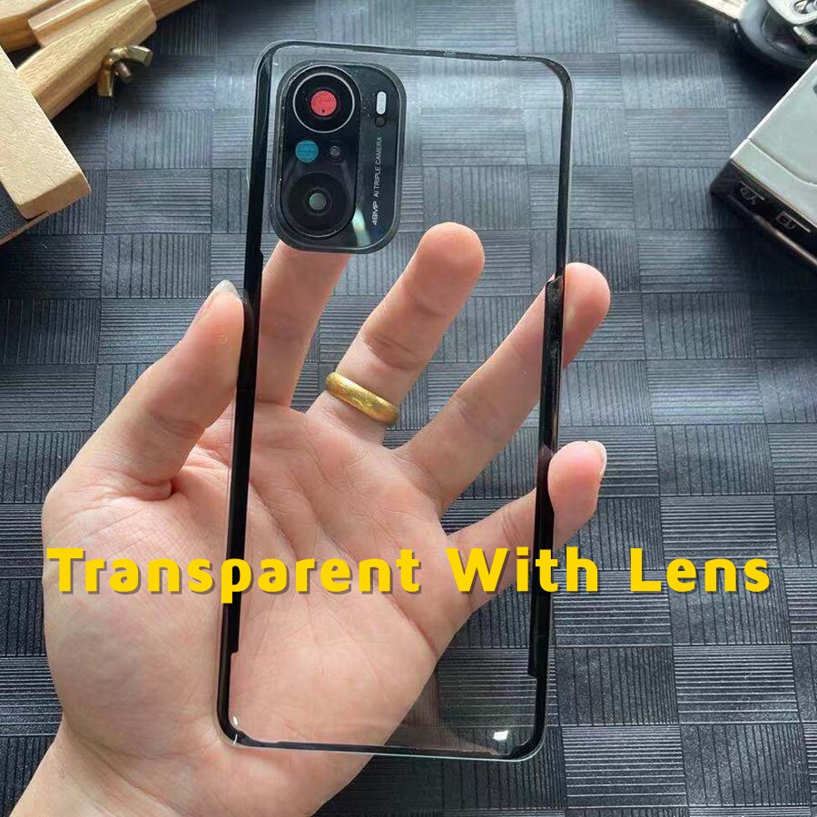 Zonder Logo Voor Xiaomi Poco F3 Batterij Cover Terug Glas Achterpaneel Behuizing Deur Case Met Camera Glas Lens Vervanging + Sticker: Transparent With Len