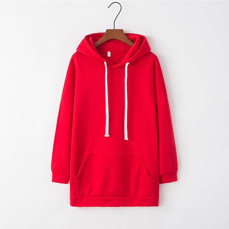 Vrouwen Lange Hooded Sweatshirt Lange Mouw Effen Kleur Losse Truien Jas SAL99