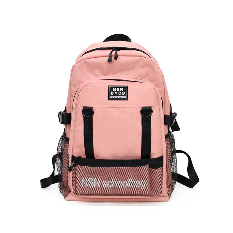 Nylon eenvoudige studentenrugzak heren all-match waterdichte meerlaagse computerrugzak grote capaciteit dames reisrugzak: Roze
