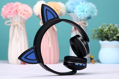 Neue Katze ohr Headset Bluetooth Headset Sport glühen kabellos Stereo faltbare Headset: Blau