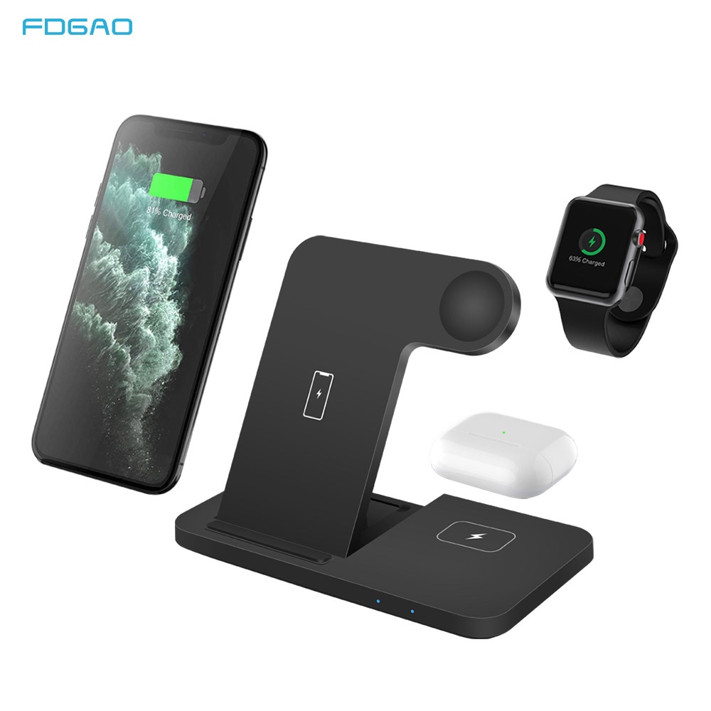 Cargador inalámbrico Qi de 15W con soporte 3 en 1 estación de carga rápida para iPhone 11 XS XR 8 X para Airpods Pro Apple Watch SE 6 5 4 3 2