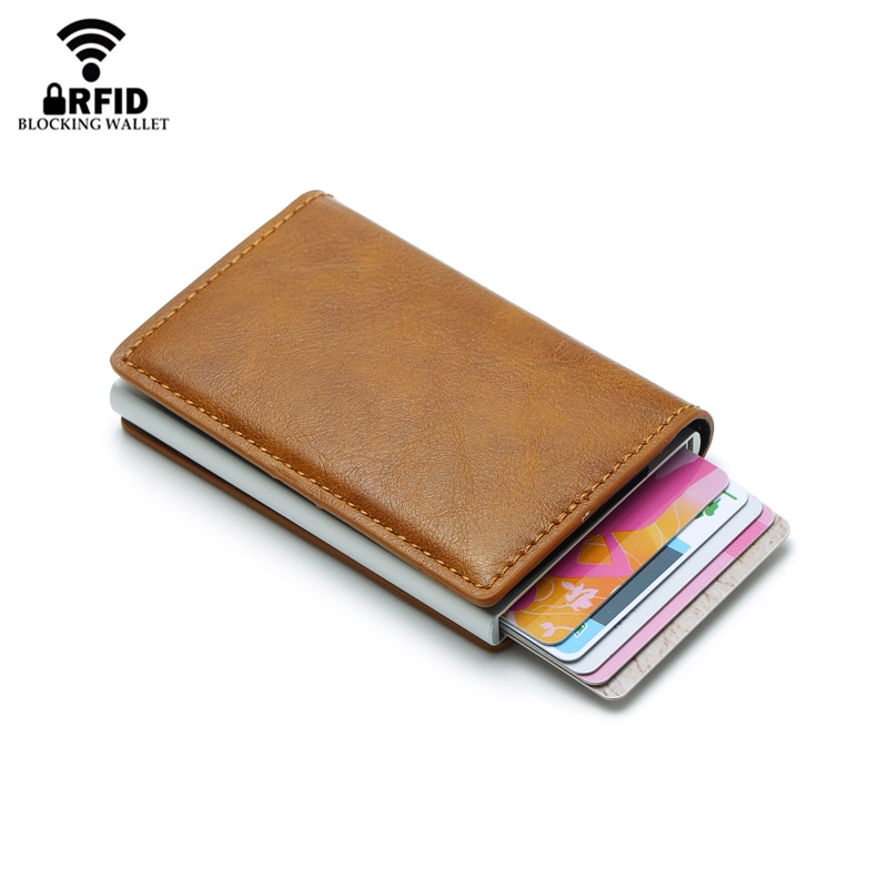 Cizicoco Antidiefstal Mannen Vintage Creditcardhouder Blokkeren Rfid Portemonnee Pu Lederen Unisex Security Informatie Metal Purse